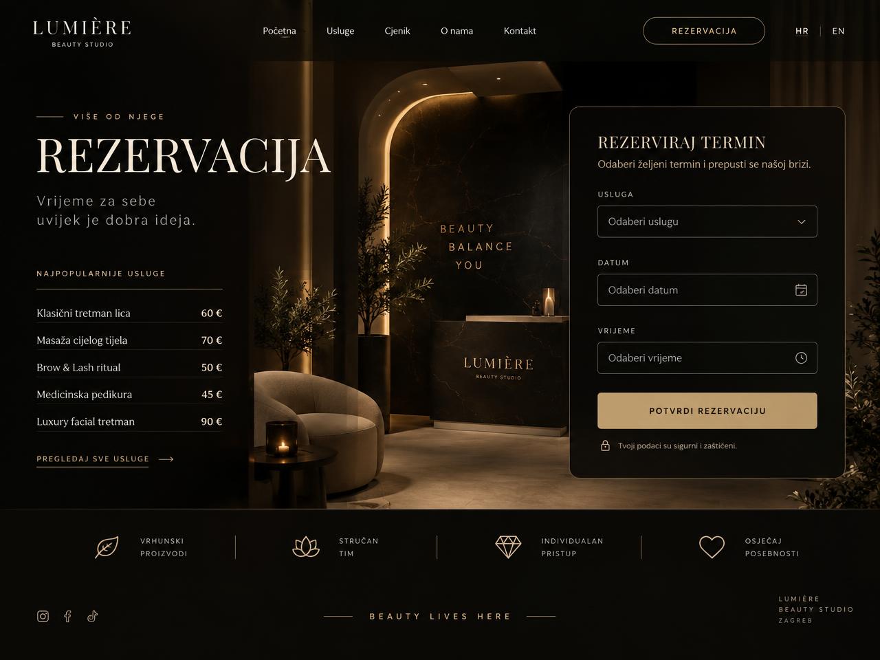Rezervacijų svetainės pavyzdys — paslaugų sąrašas ir rezervacijos forma